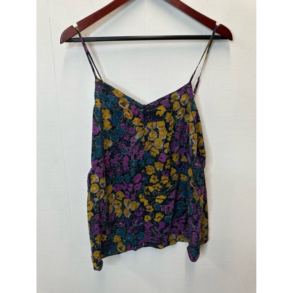 Broadway and Broome Large Floral Silk Spaghetti Strap Cami Top in Purple Teal